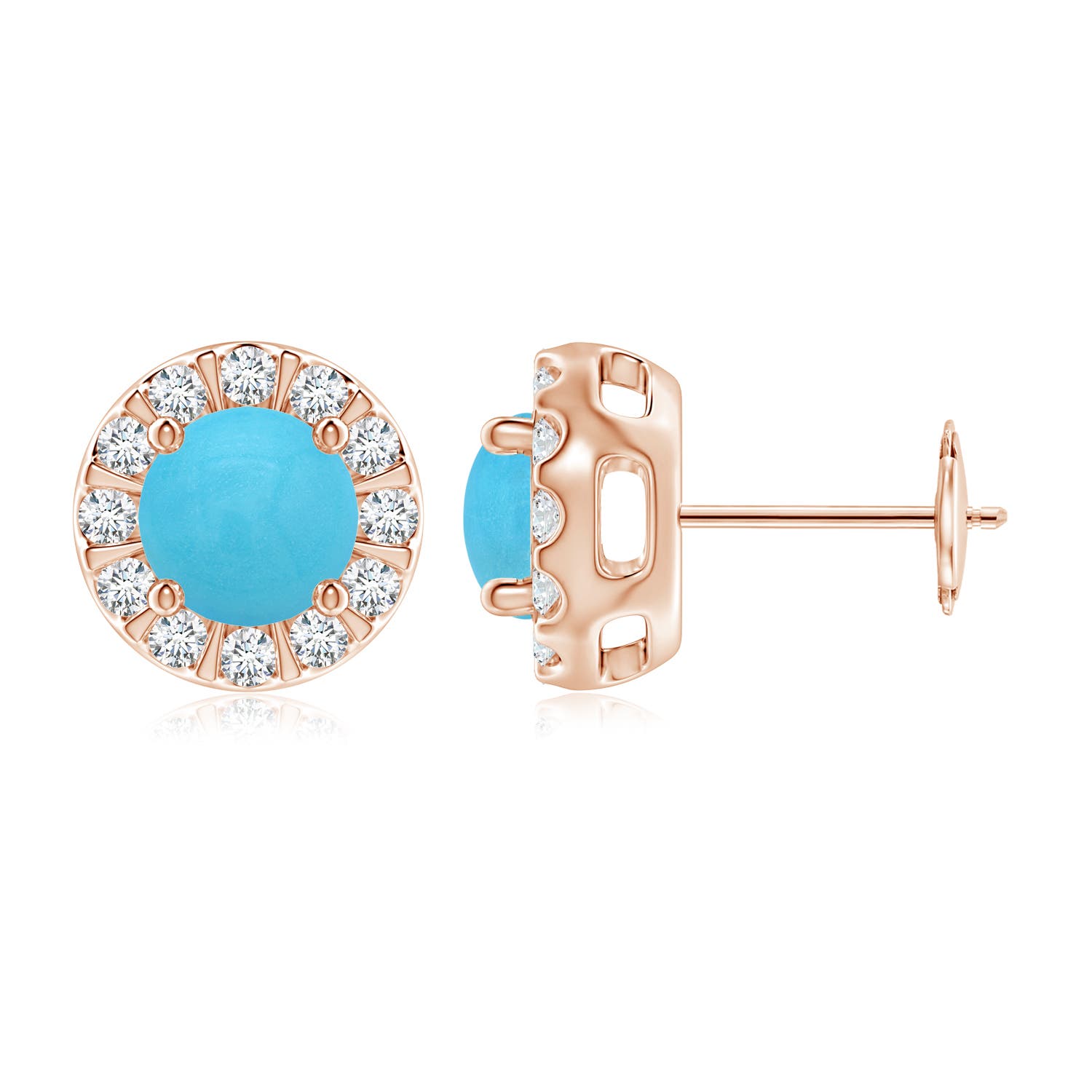 Turquoise Stud Earrings with Bar-Set Diamond Halo