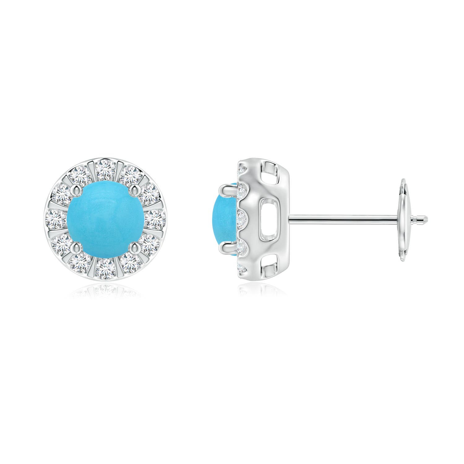 Turquoise Stud Earrings with Bar-Set Diamond Halo