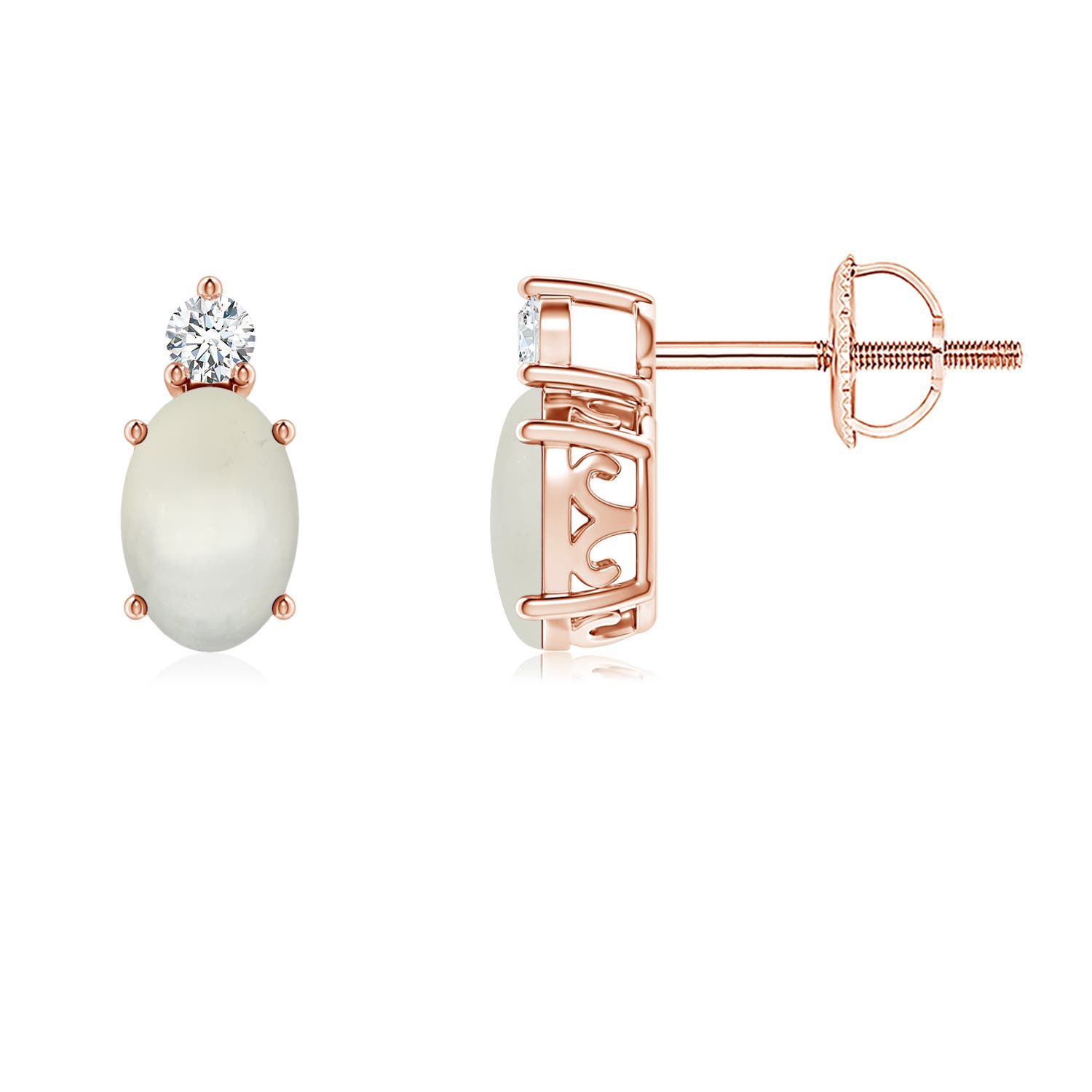 Basket-Set Oval Moonstone Stud Earrings with Diamond