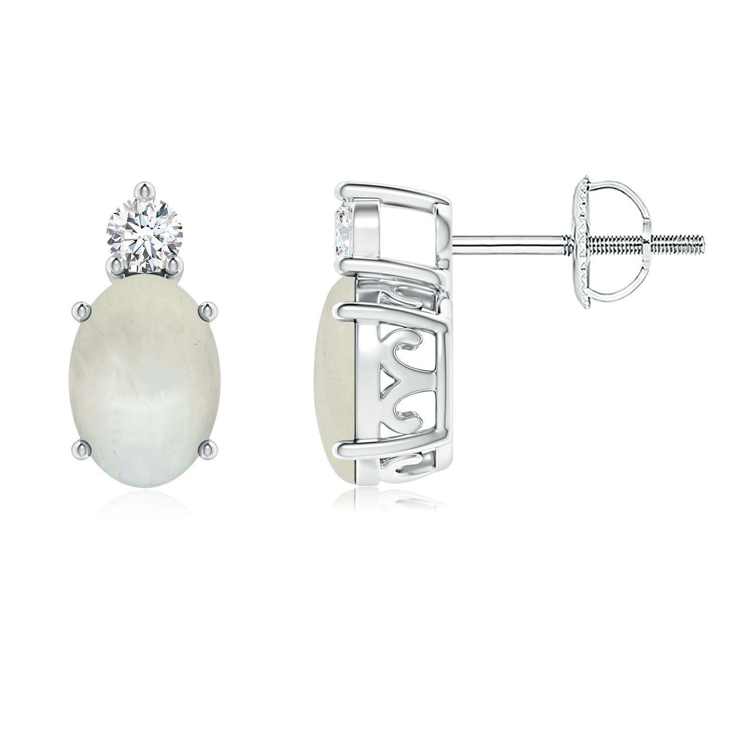 Basket-Set Oval Moonstone Stud Earrings with Diamond