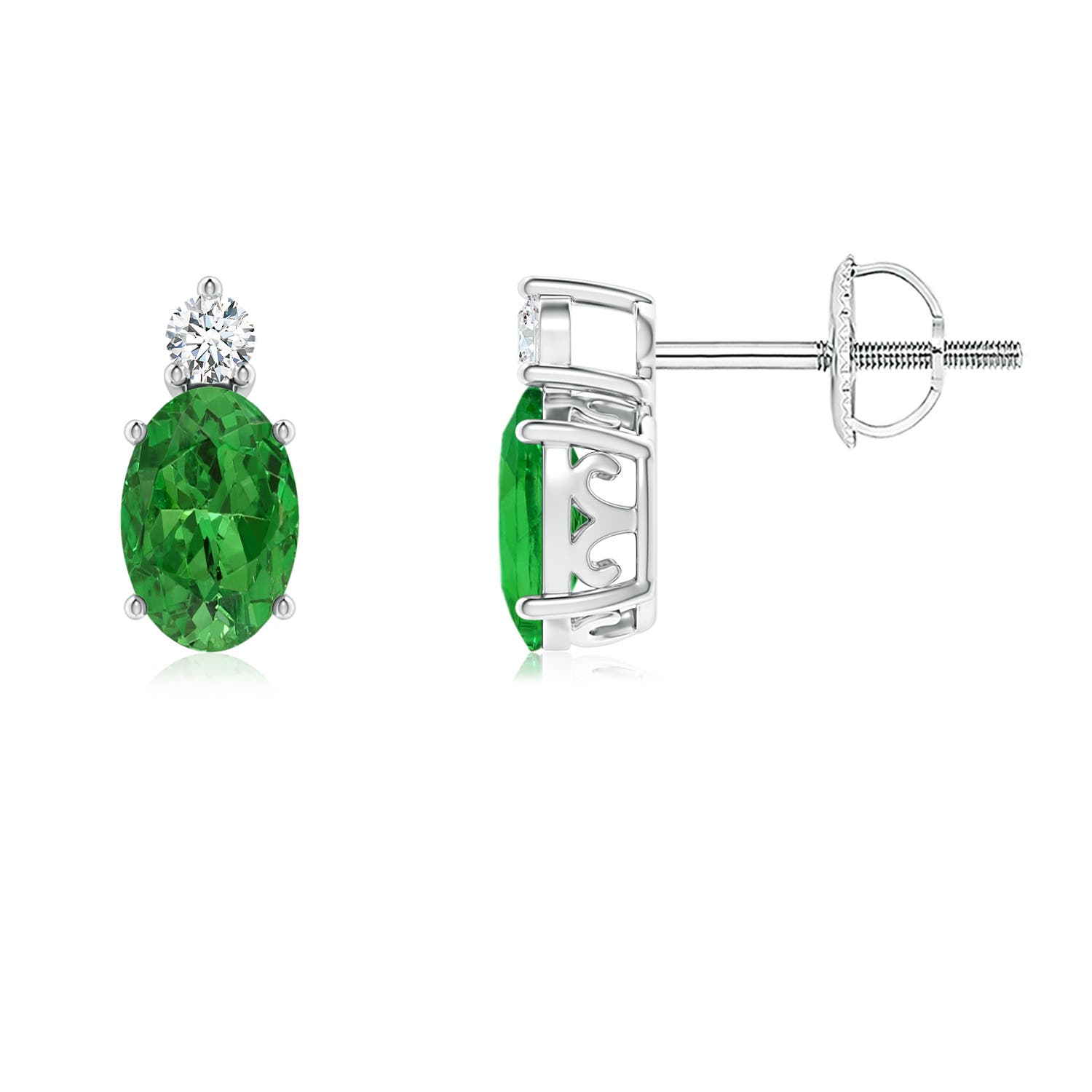 Basket-Set Oval Tsavorite Stud Earrings with Diamond