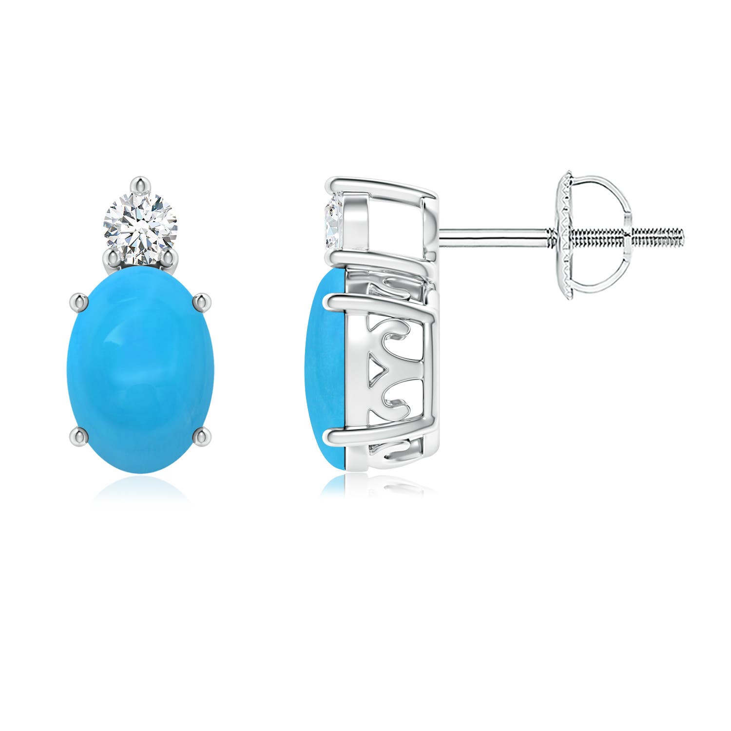 Basket-Set Oval Turquoise Stud Earrings with Diamond
