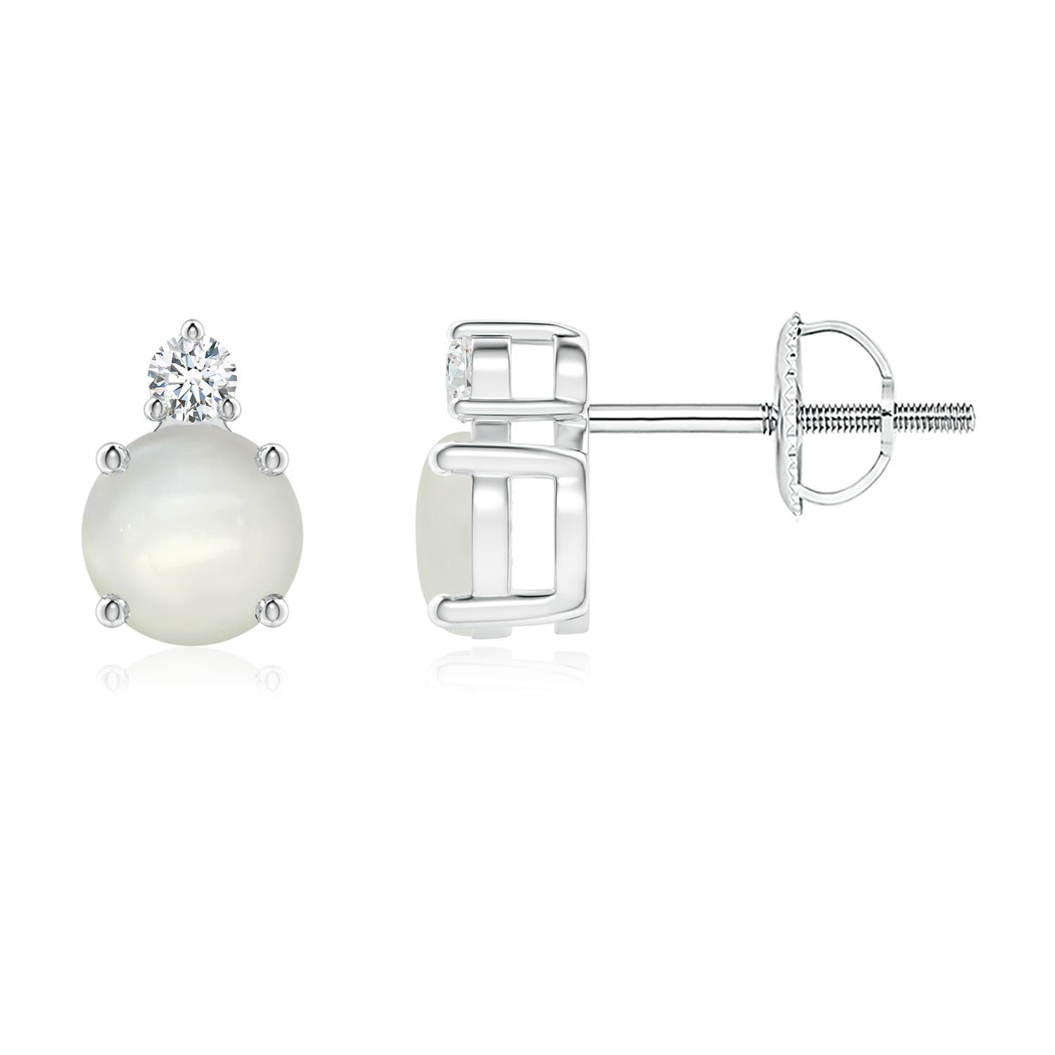 Basket-Set Round Moonstone Stud Earrings with Diamond