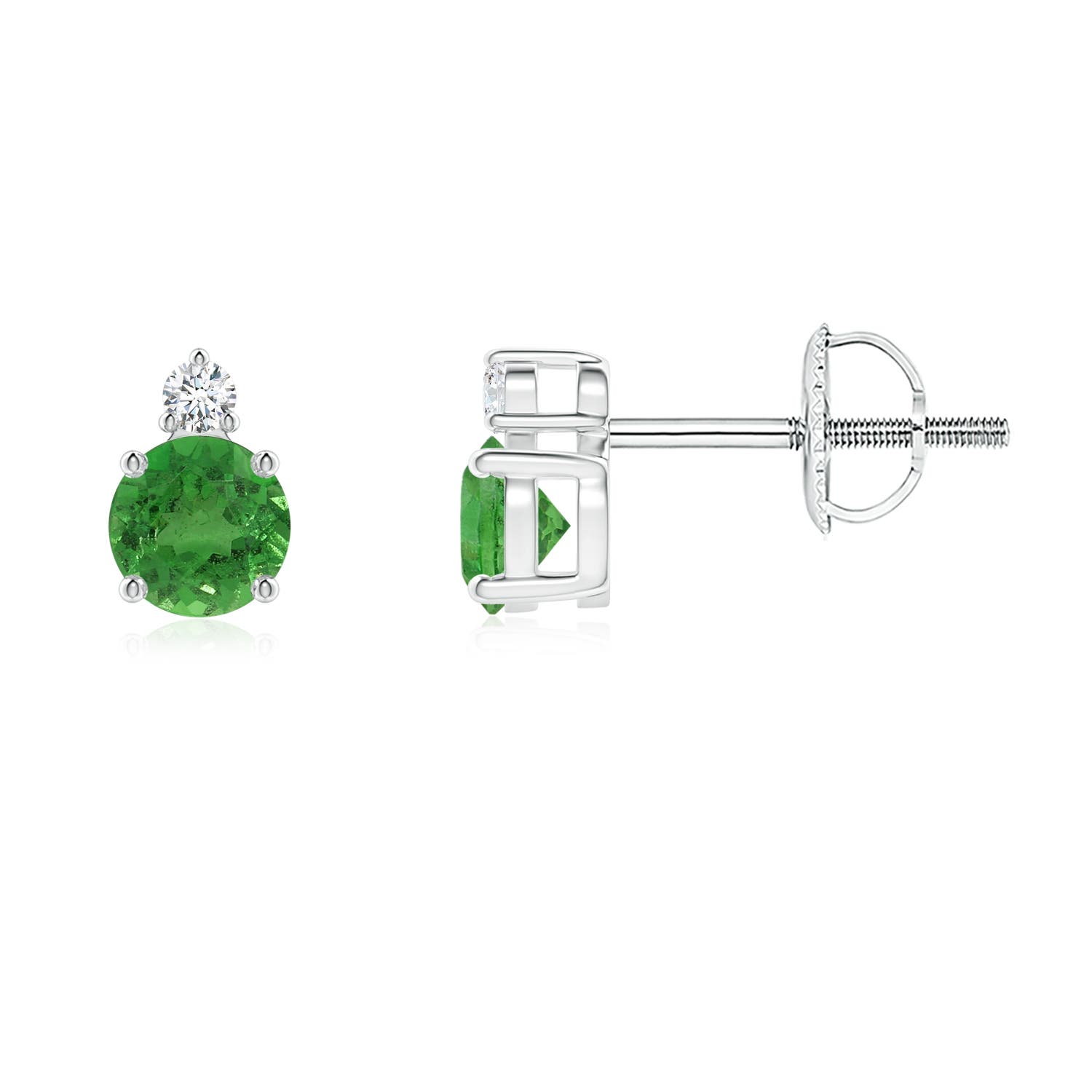 Basket-Set Round Tsavorite Stud Earrings with Diamond