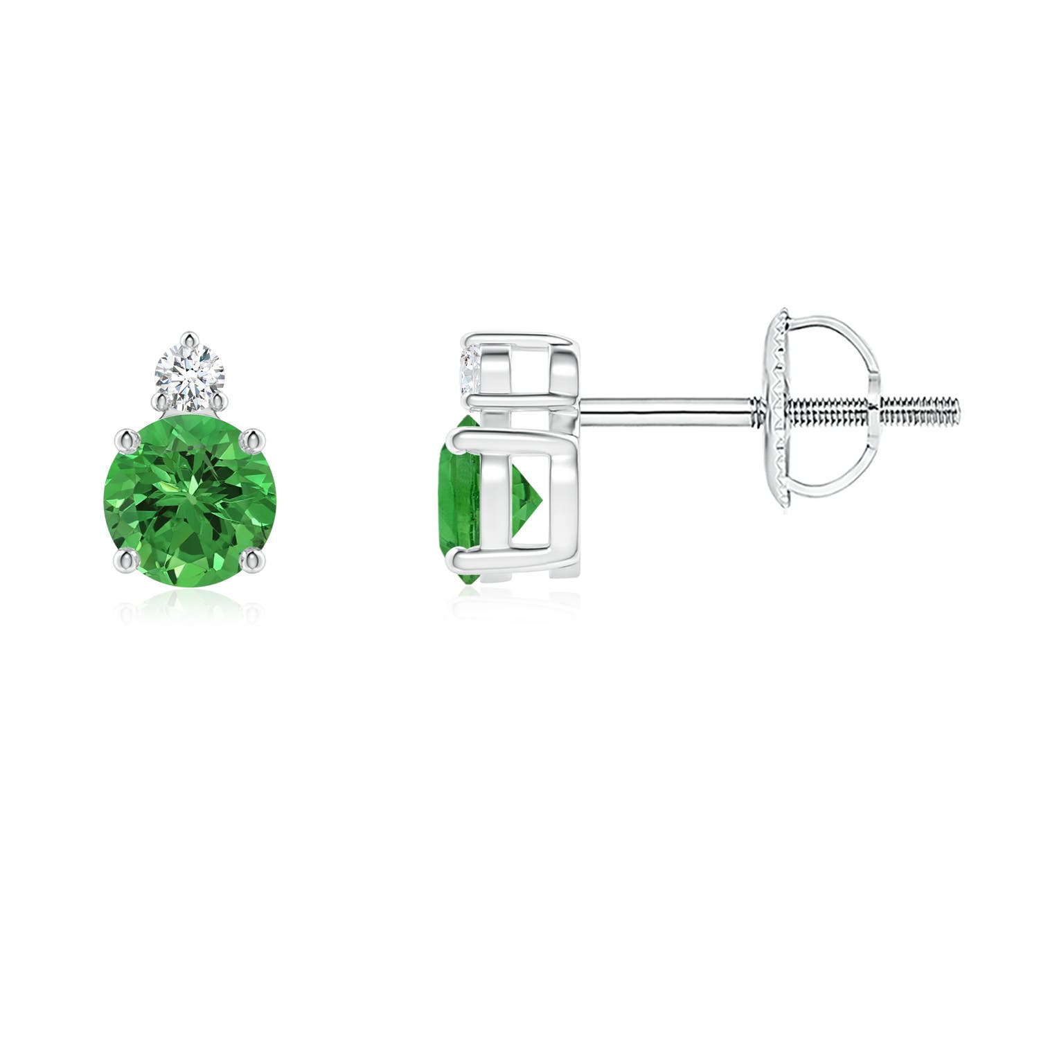Basket-Set Round Tsavorite Stud Earrings with Diamond