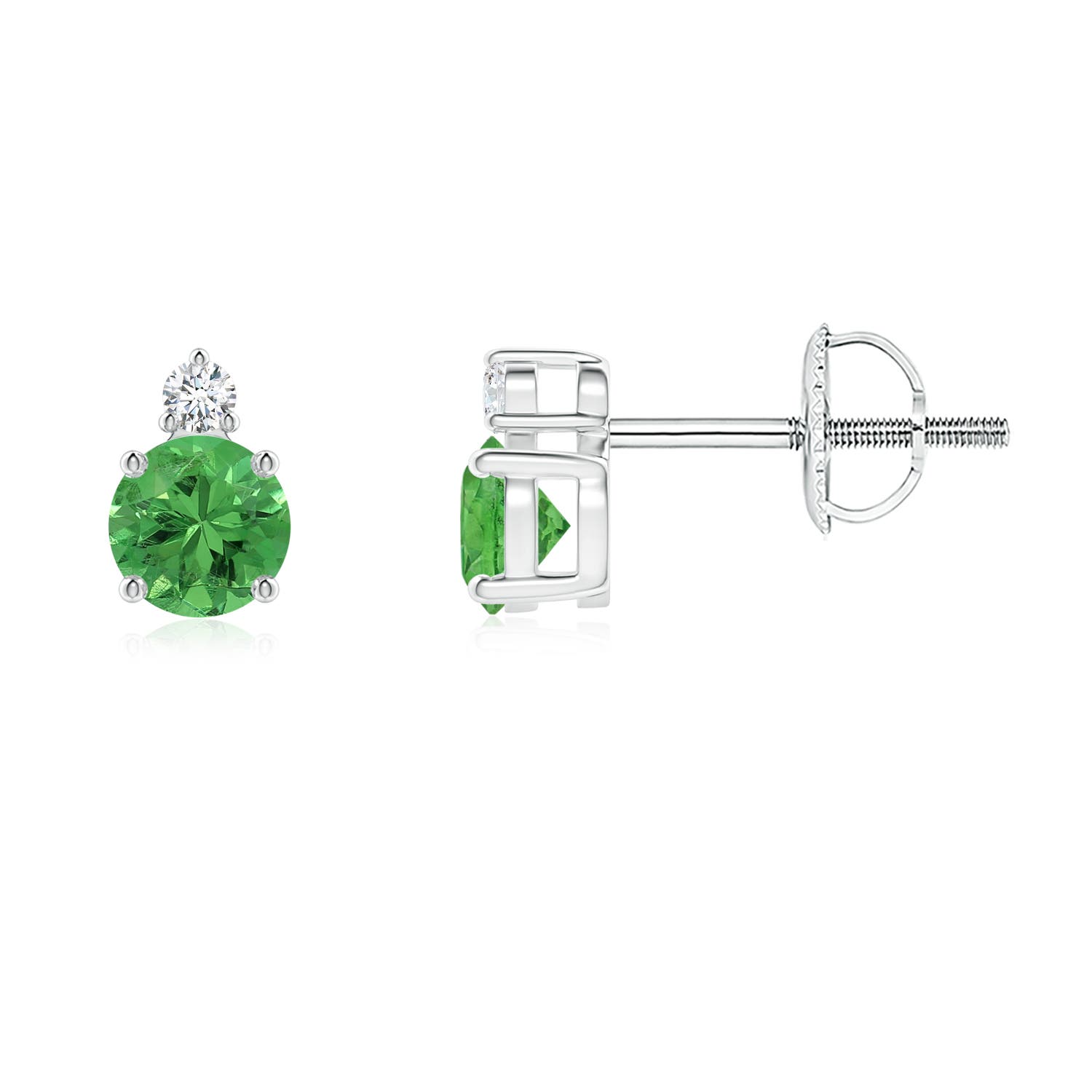 Basket-Set Round Tsavorite Stud Earrings with Diamond