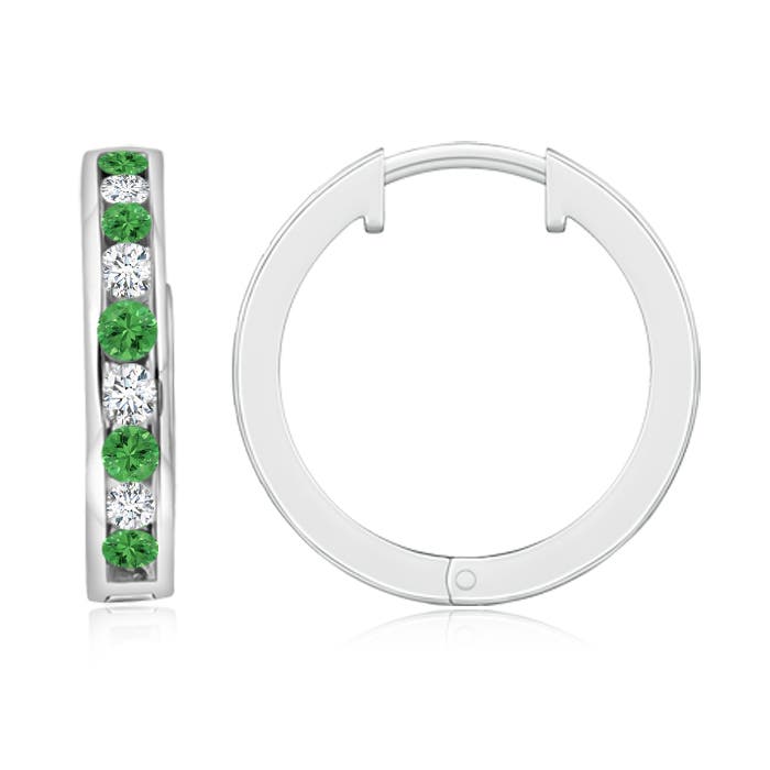 Channel-Set Tsavorite and Diamond Hinged Hoop Earrings