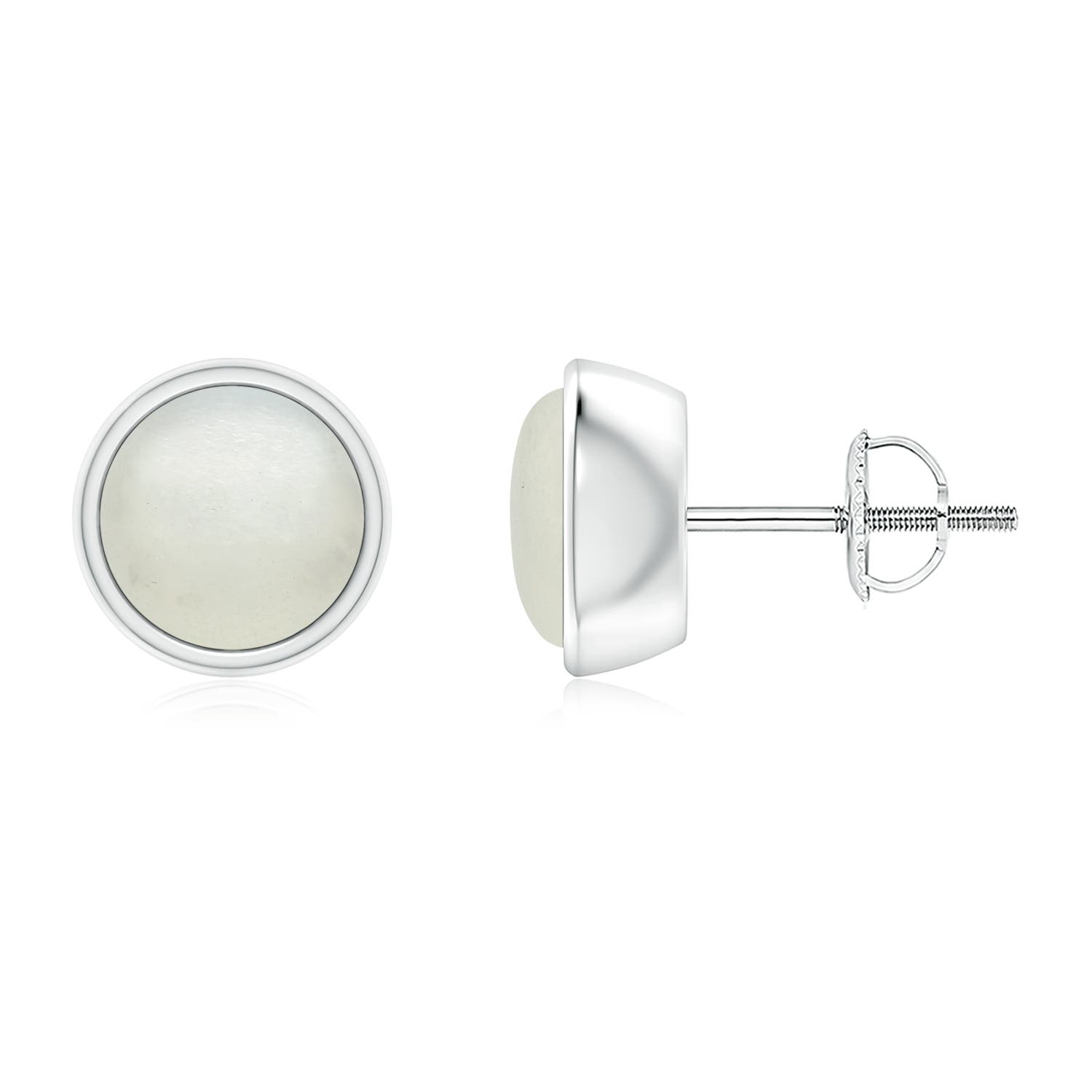 Bezel-Set Round Cabochon Moonstone Stud Earrings