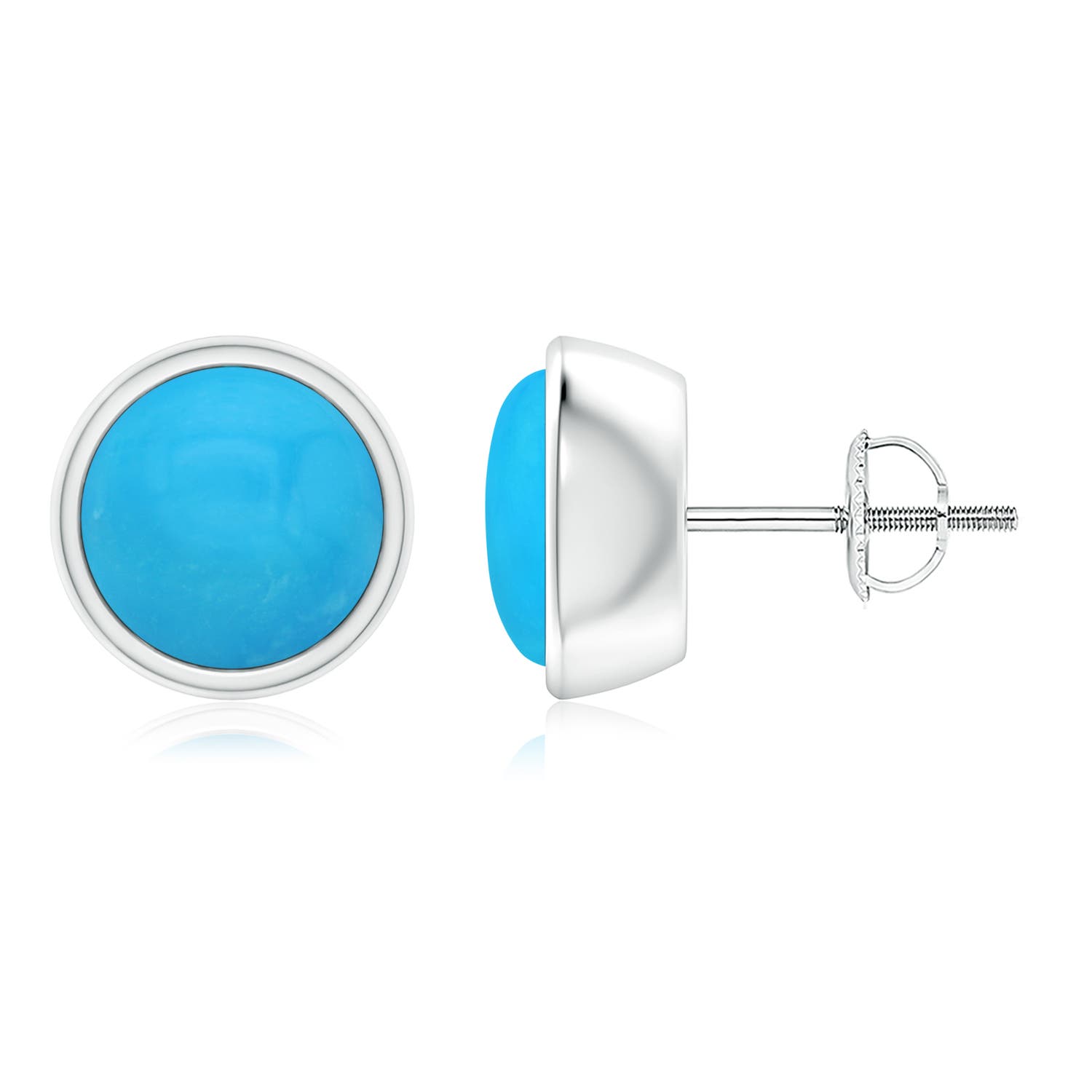 Bezel-Set Round Cabochon Turquoise Stud Earrings