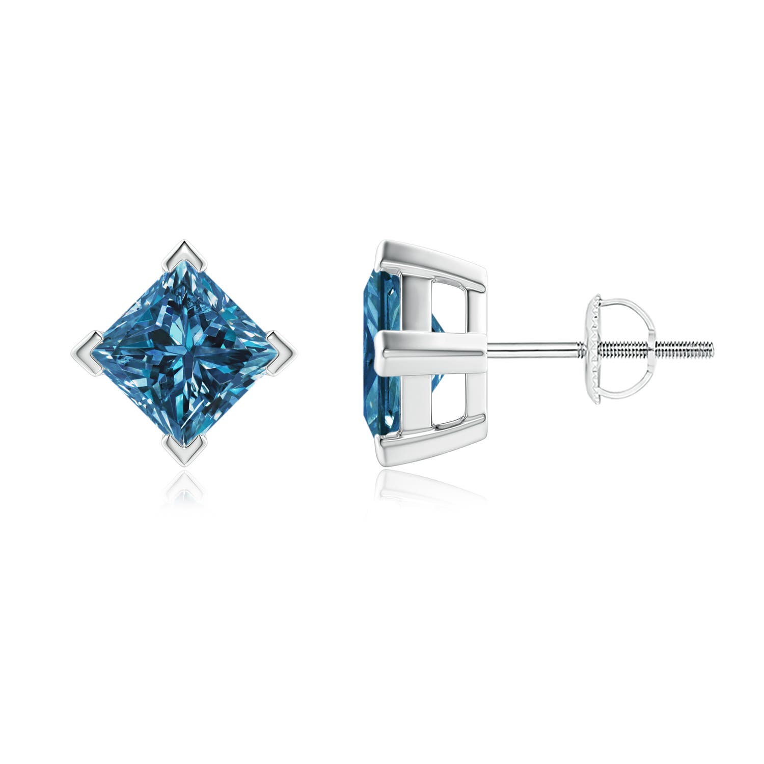 Princess-Cut Enhanced Blue Diamond Stud Earrings