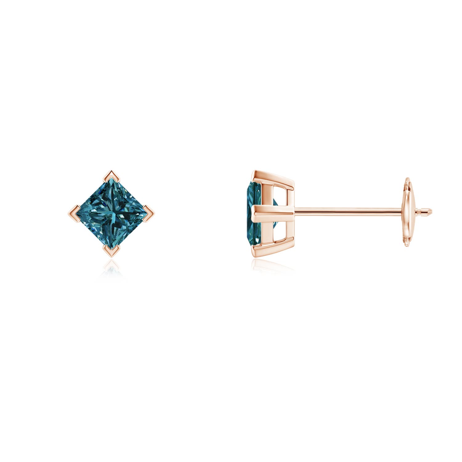 Princess-Cut Enhanced Blue Diamond Stud Earrings