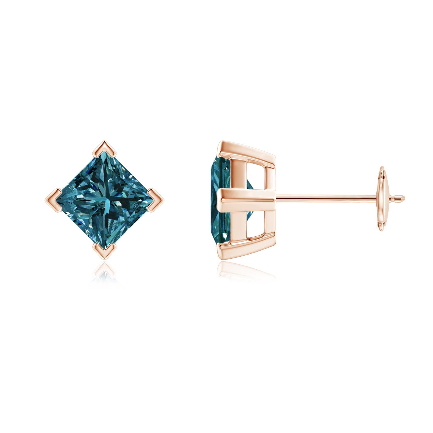 Princess-Cut Enhanced Blue Diamond Stud Earrings