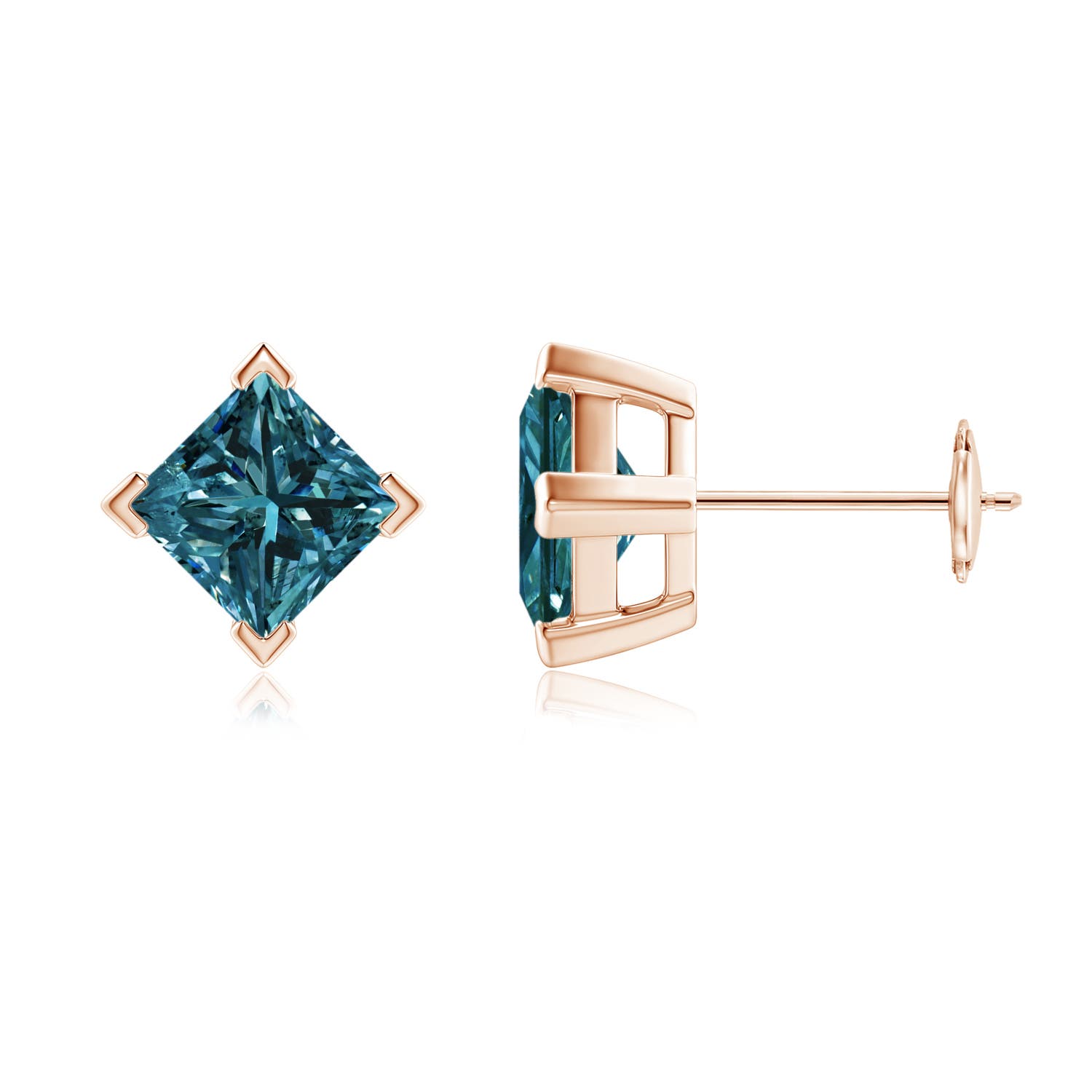 Princess-Cut Enhanced Blue Diamond Stud Earrings