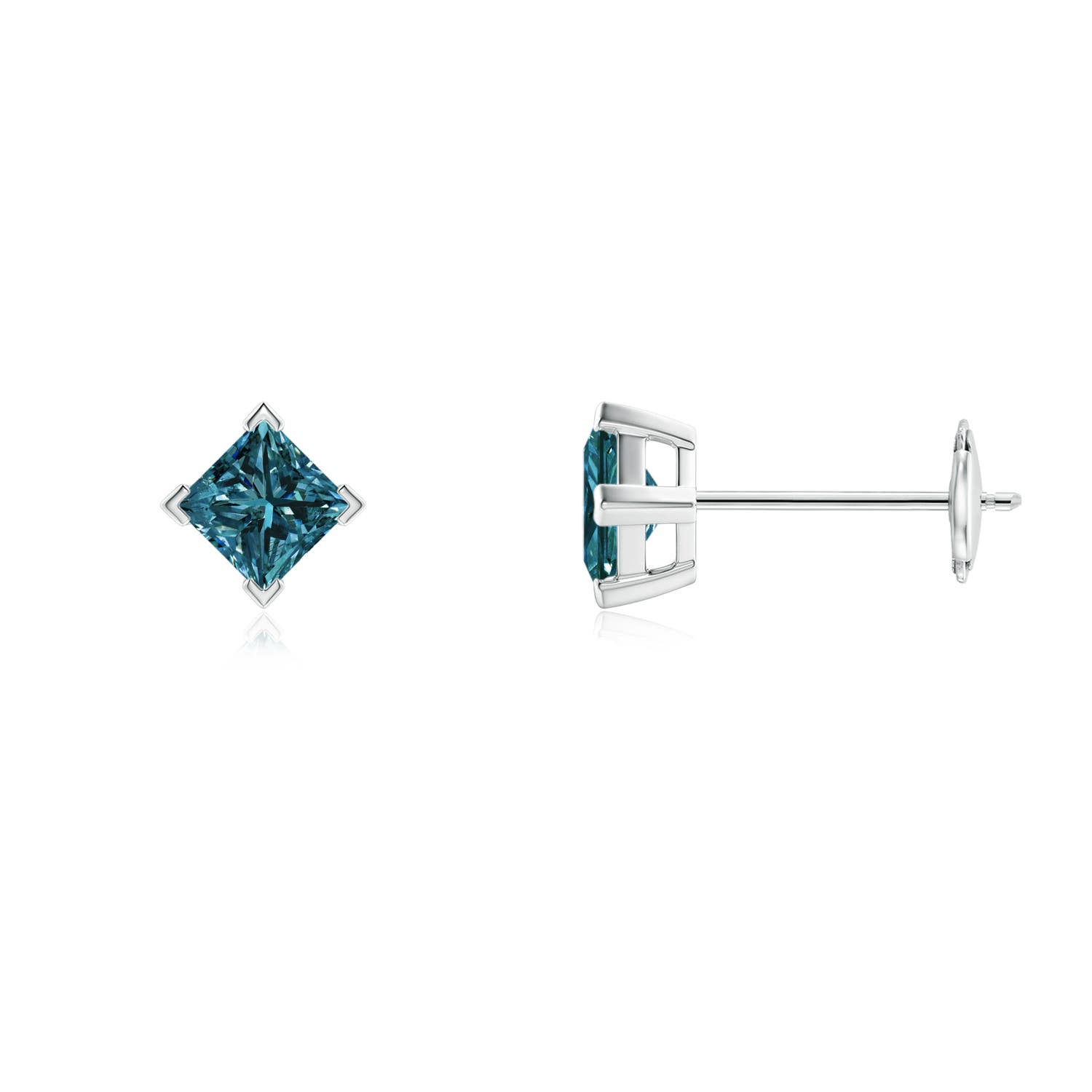 Princess-Cut Enhanced Blue Diamond Stud Earrings