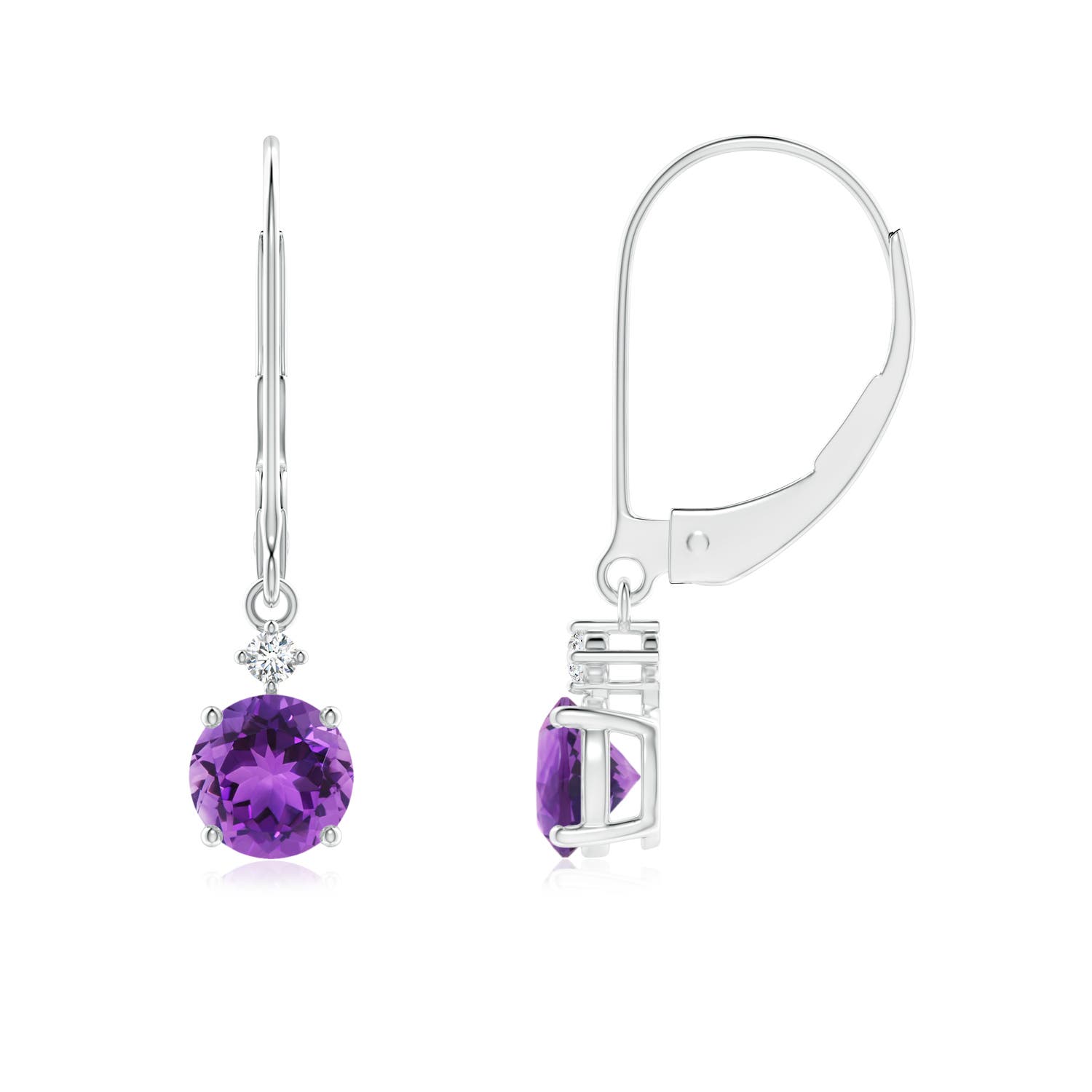 Solitaire Amethyst Dangle Earrings with Diamond Angara