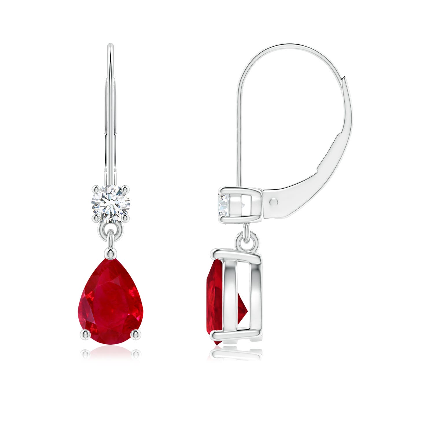 Pear Ruby Leverback Drop Earrings with Diamond