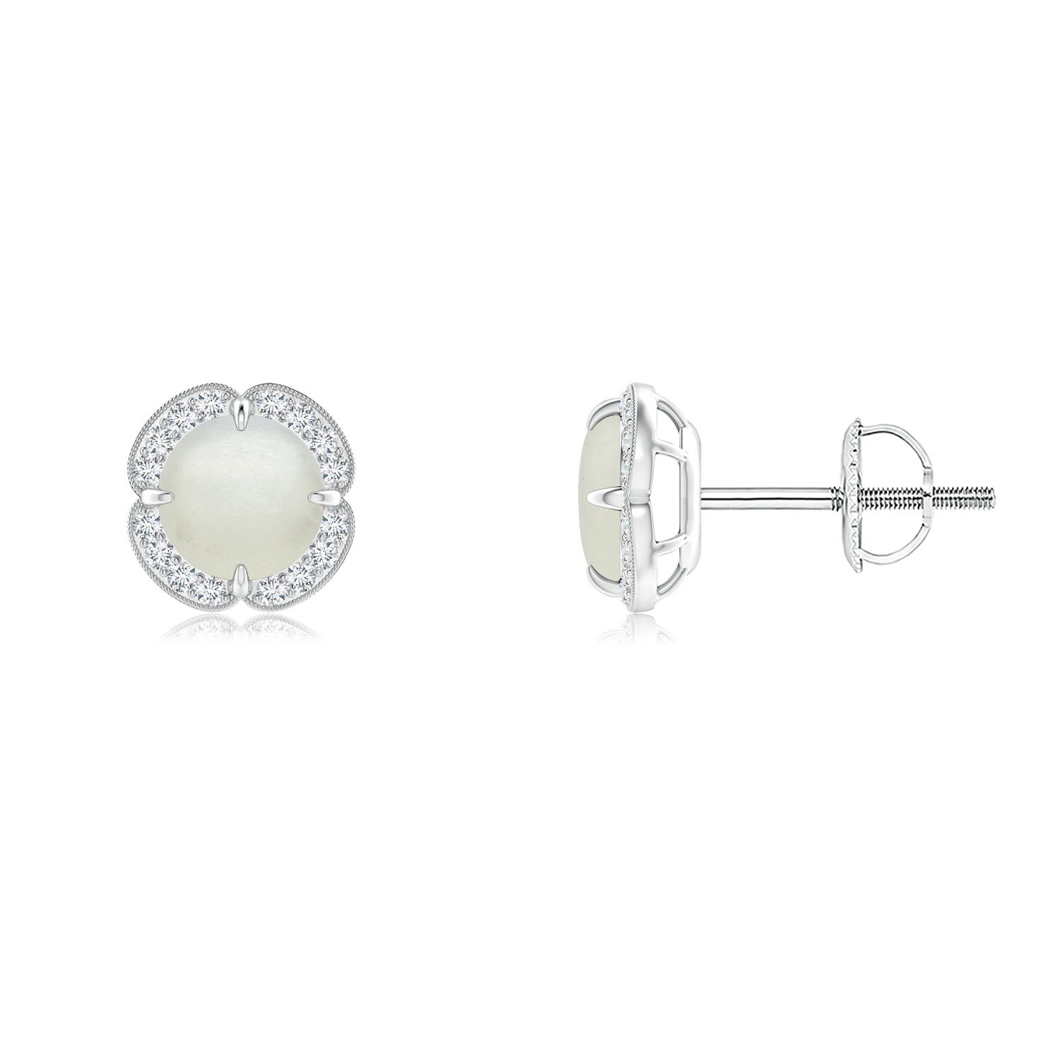 Claw-Set Moonstone Clover Stud Earrings