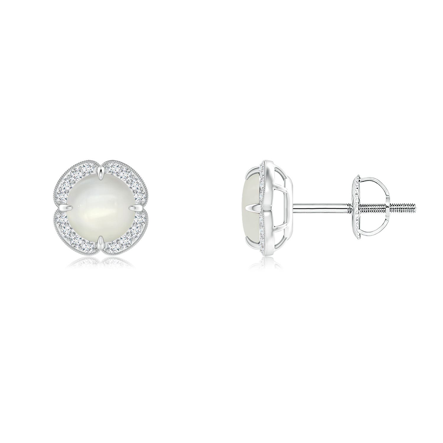 Claw-Set Moonstone Clover Stud Earrings
