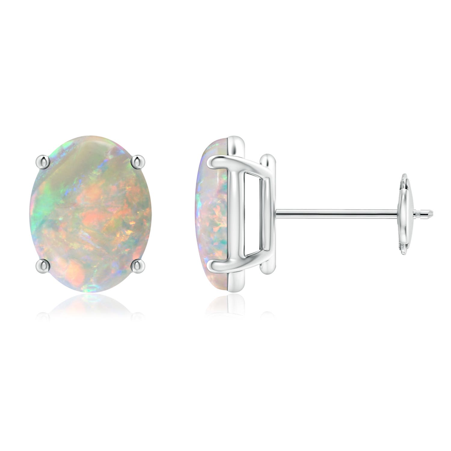 G Set Oval Solitaire Cabochon Opal Stud Earrings G Set Oval Solitaire Cabochon Opal Stud Earrings