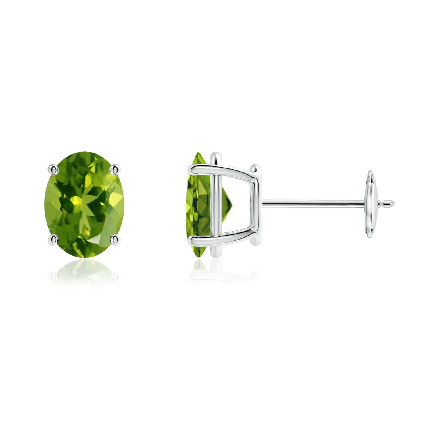 ProngSet Oval Solitaire Peridot Stud Earrings Angara