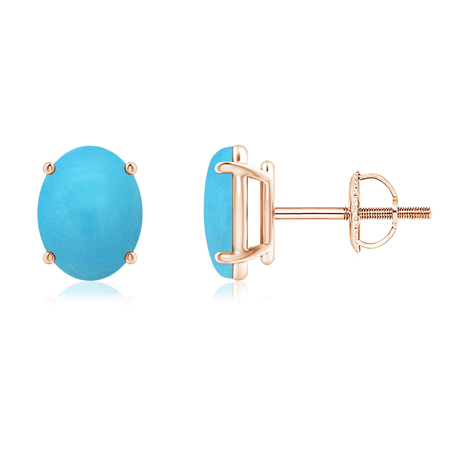 Prong-Set Oval Solitaire Turquoise Stud Earrings