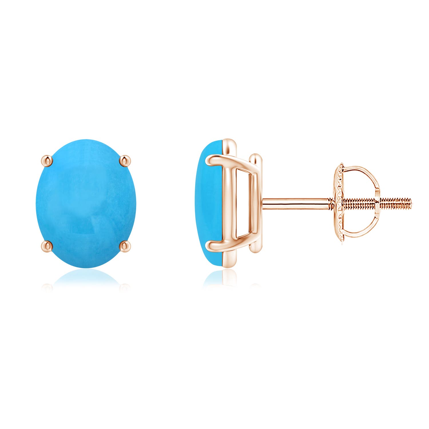Prong-Set Oval Solitaire Turquoise Stud Earrings