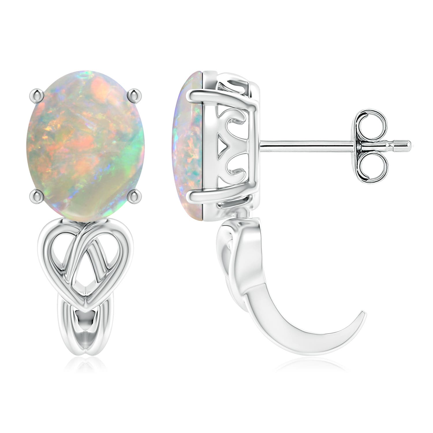 ANGARA Natural Opal Celtic Knot J-Hoop Earrings in Silver