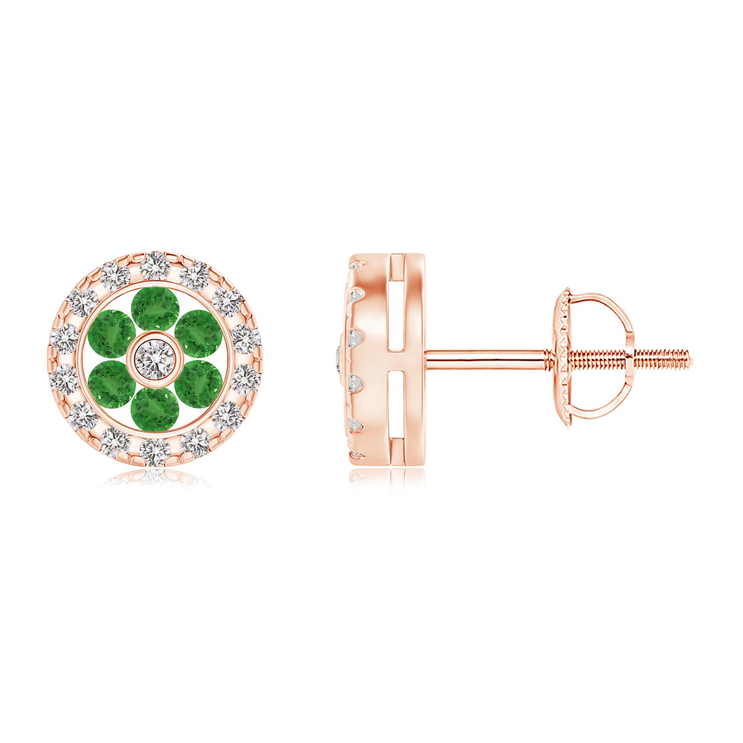 Channel-Set Tsavorite Flower Studs with Diamond Halo