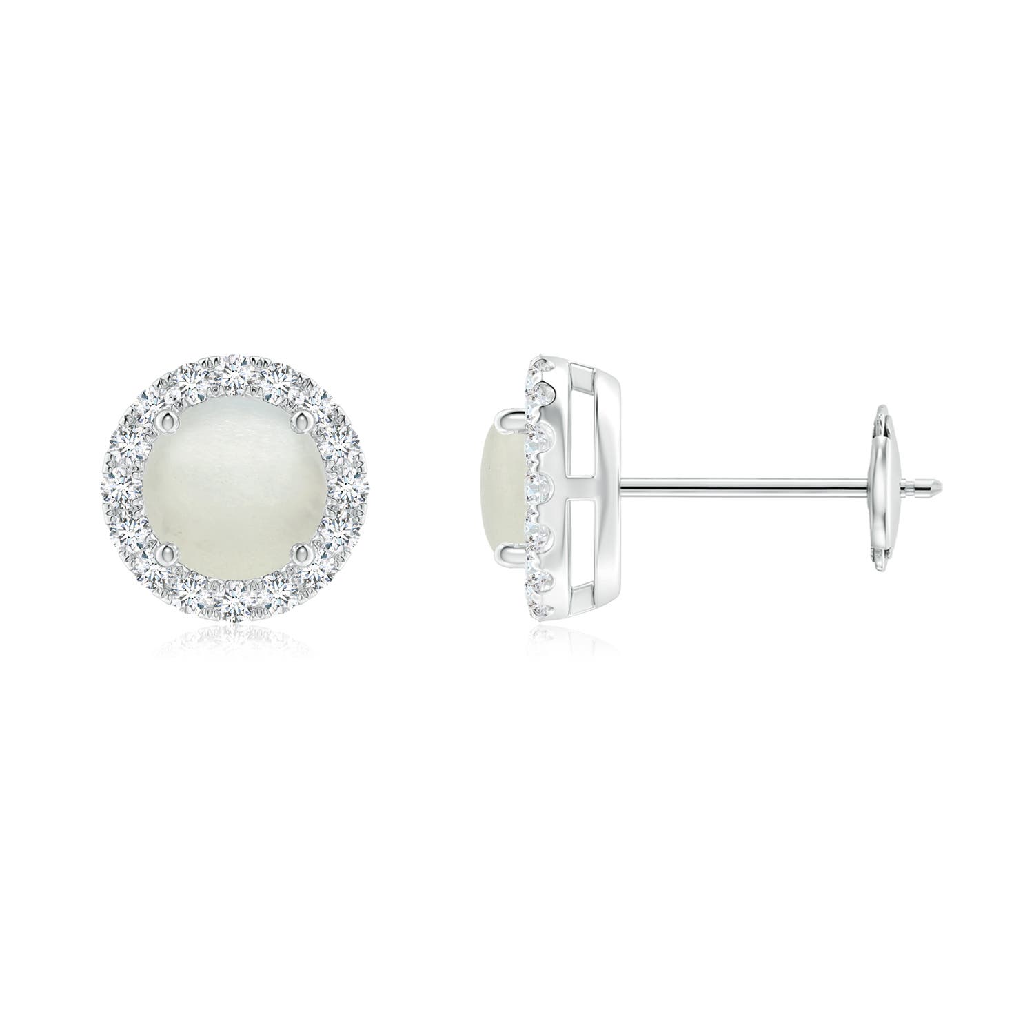 Claw-Set Moonstone and Diamond Halo Stud Earrings