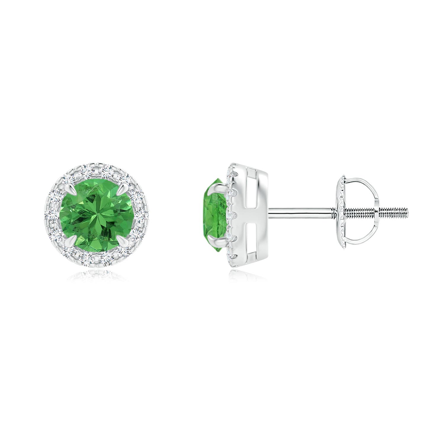 Claw-Set Tsavorite and Diamond Halo Stud Earrings
