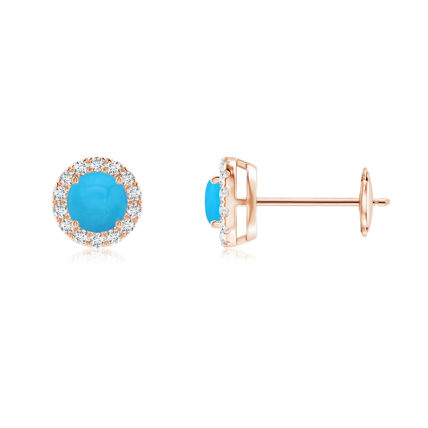 Claw-Set Turquoise and Diamond Halo Stud Earrings