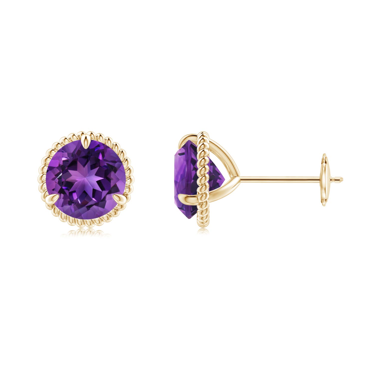 9ct Gold 1.00ct Amethyst Solitaire Stud Earrings – Round Simulated Gemstone