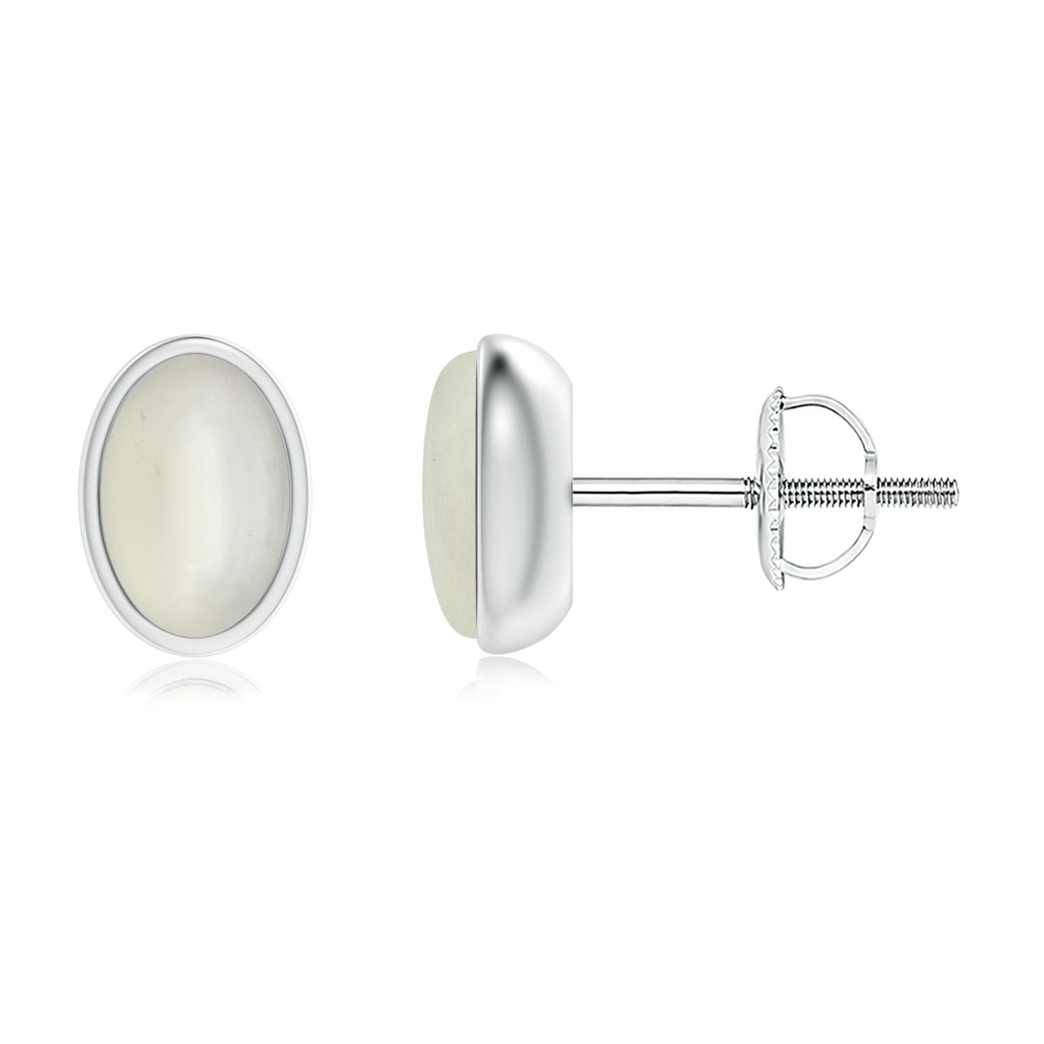 Bezel Set Oval Moonstone Solitaire Stud Earrings