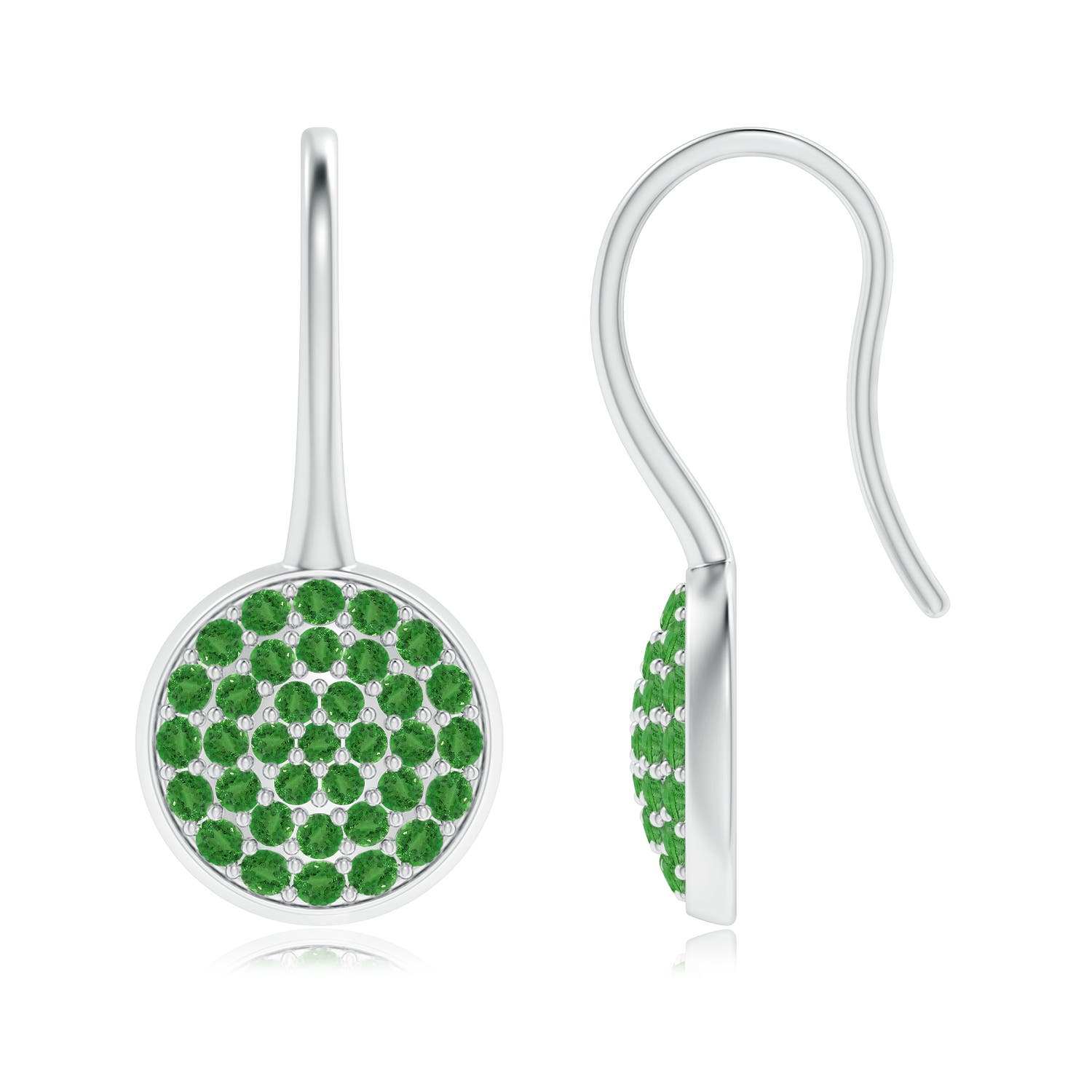 Pave Set Tsavorite Circle Earrings with Fish Hook