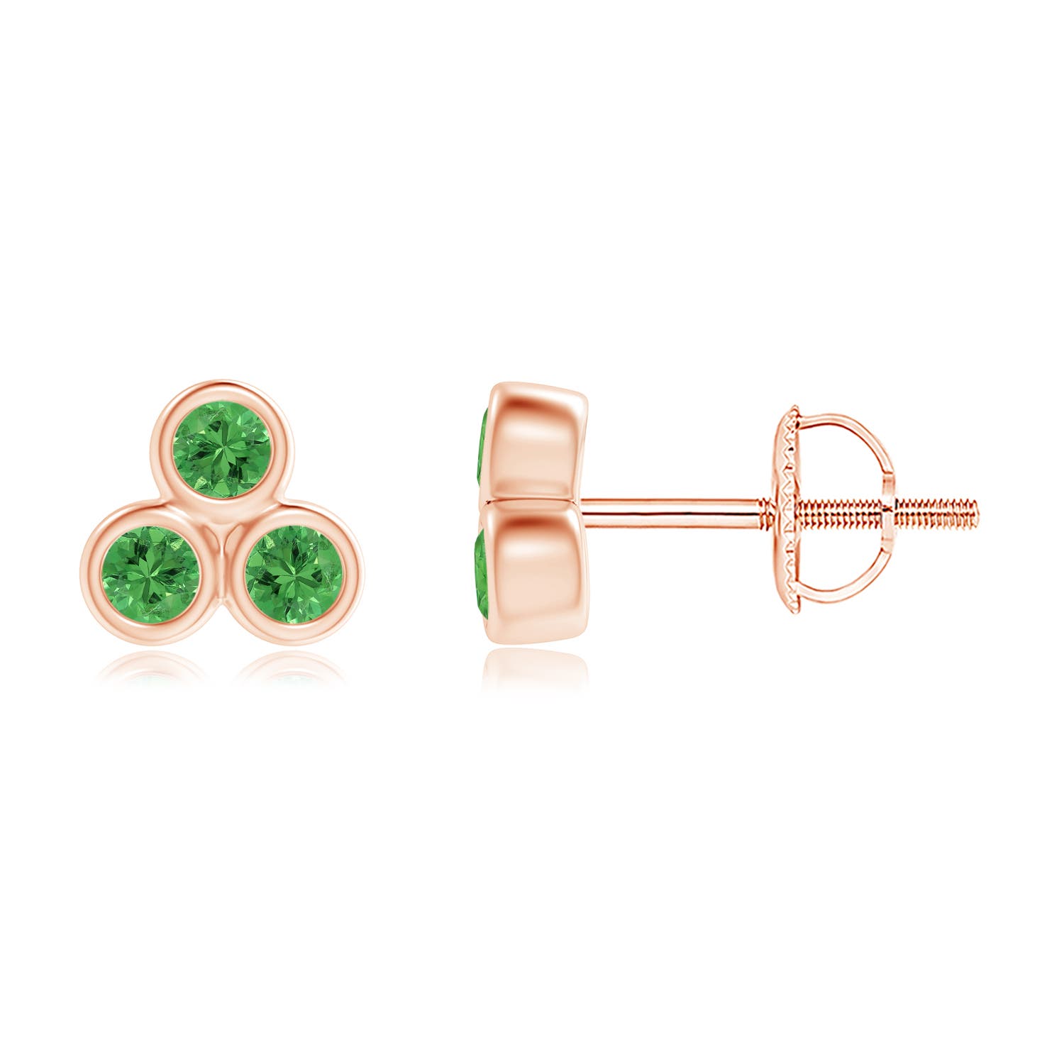 Bezel Set Tsavorite Trio Cluster Stud Earrings