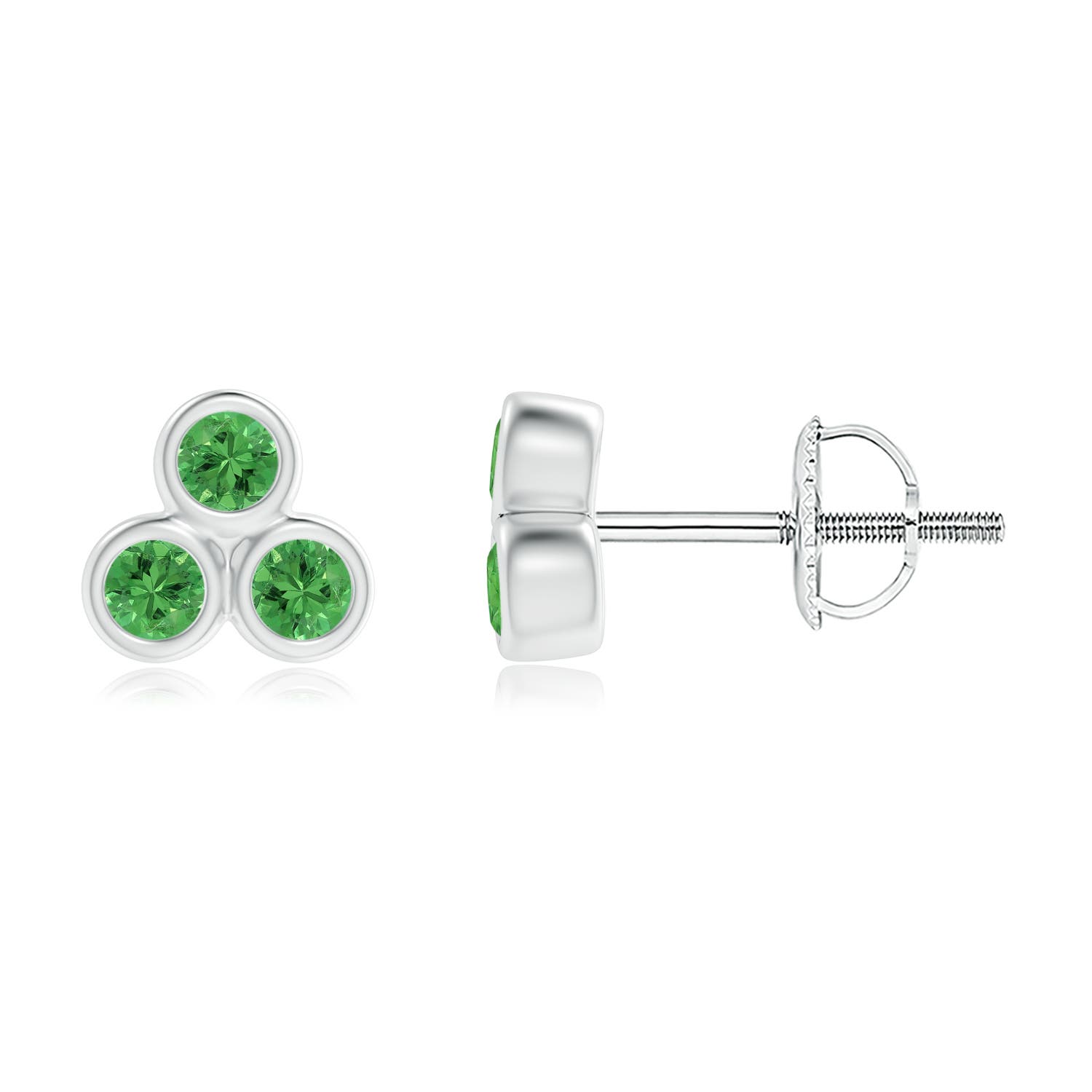 Bezel Set Tsavorite Trio Cluster Stud Earrings