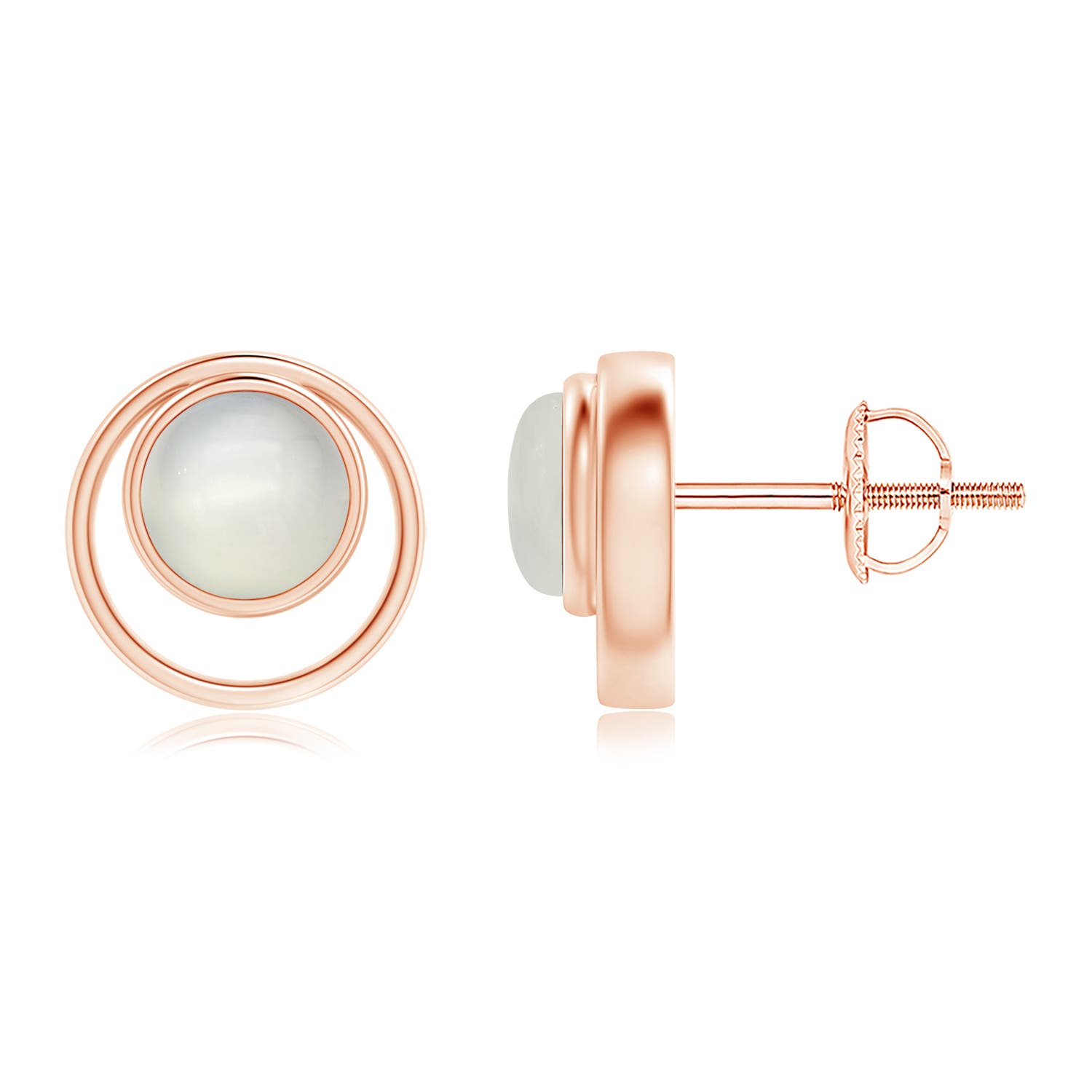 Bezel Set Moonstone Concentric Circle Stud Earrings