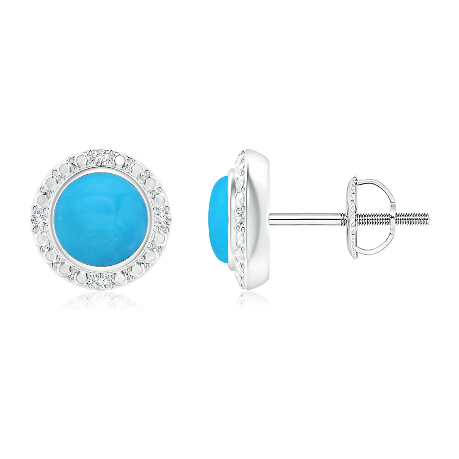 Bezel-Set Round Turquoise Earrings with Diamond Halo