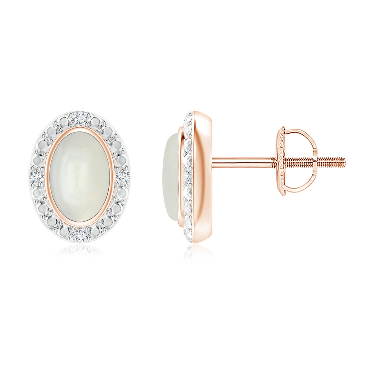 Bezel-Set Oval Moonstone Beaded Halo Stud Earrings