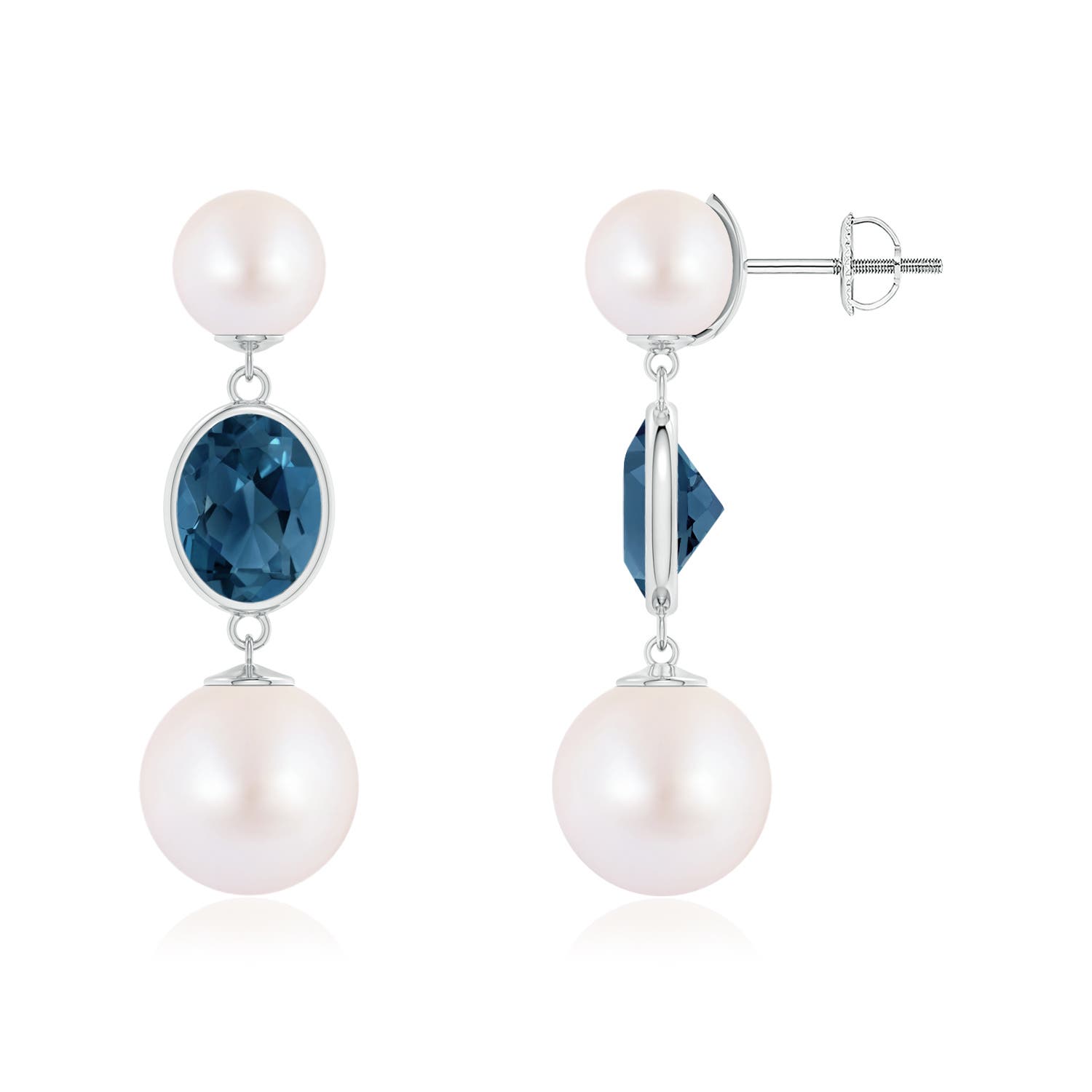 Akoya Cultured Pearl & Bezel-Set London Blue Topaz Earrings