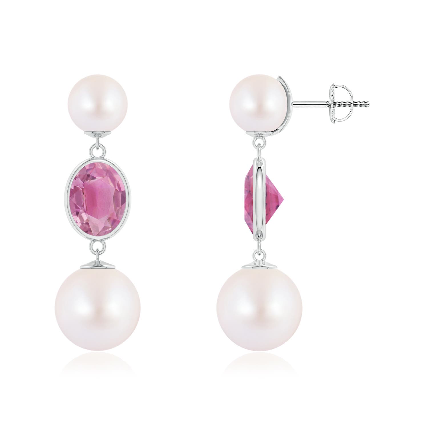 Akoya Cultured Pearl & Bezel-Set Pink Tourmaline Earrings