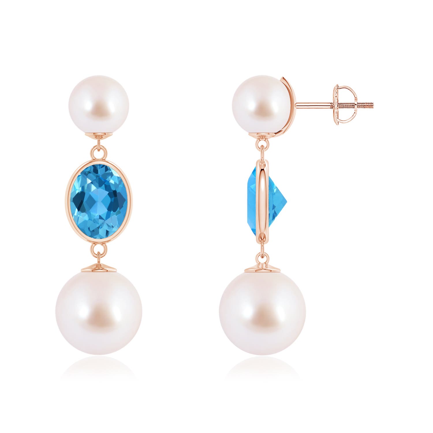 Akoya Cultured Pearl & Bezel-Set Swiss Blue Topaz Earrings