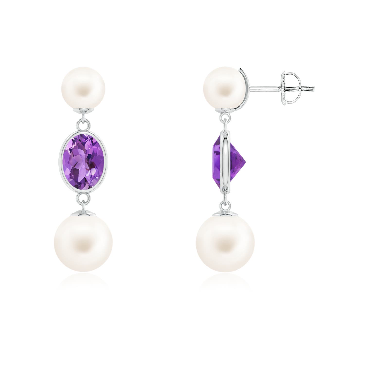 Freshwater Cultured Pearl & Bezel-Set Amethyst Earrings