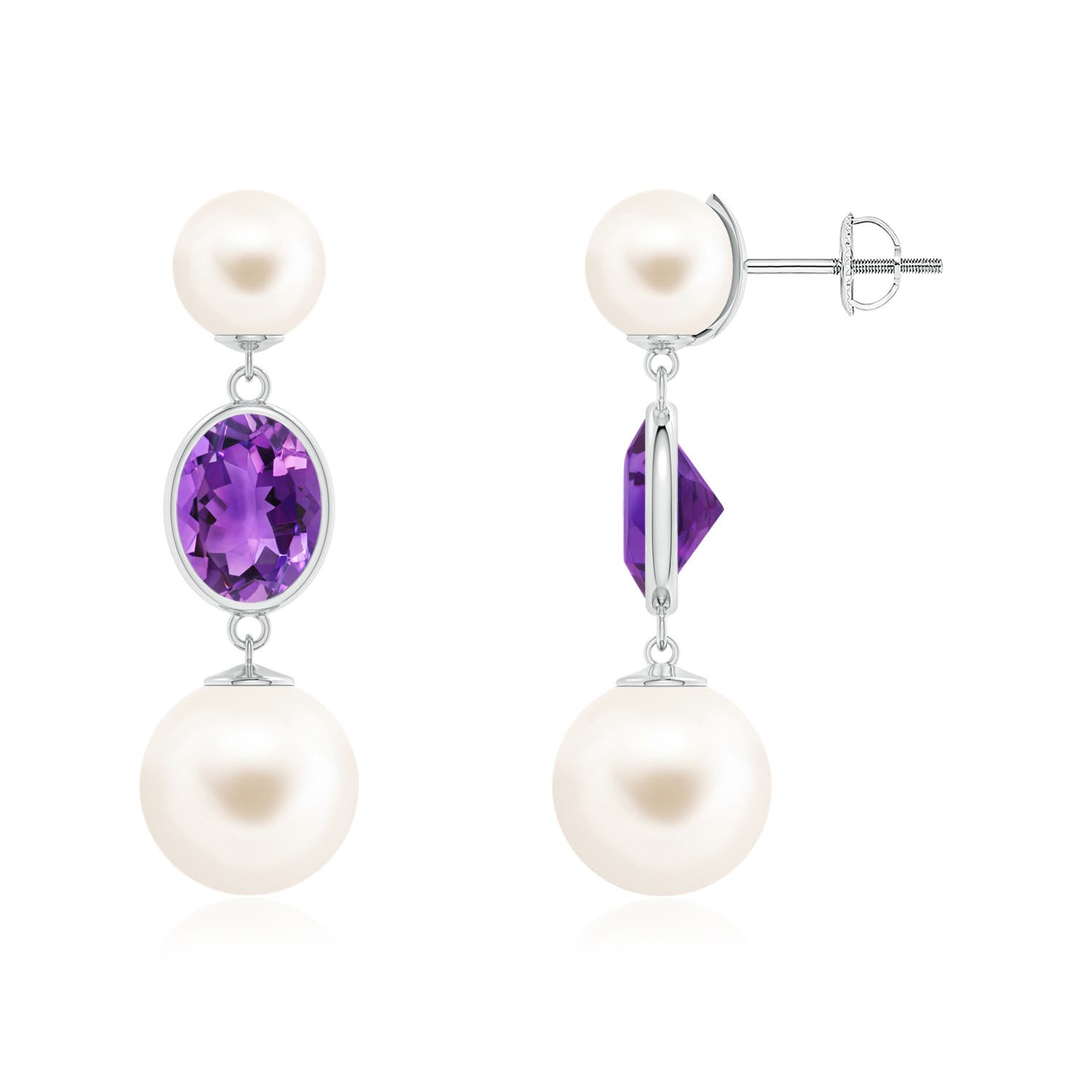 Freshwater Cultured Pearl & Bezel-Set Amethyst Earrings