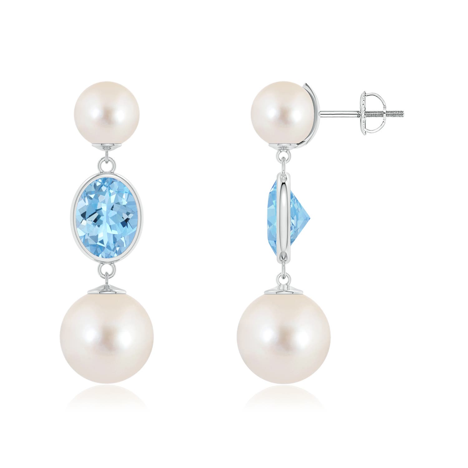 Freshwater Cultured Pearl & Bezel-Set Aquamarine Earrings
