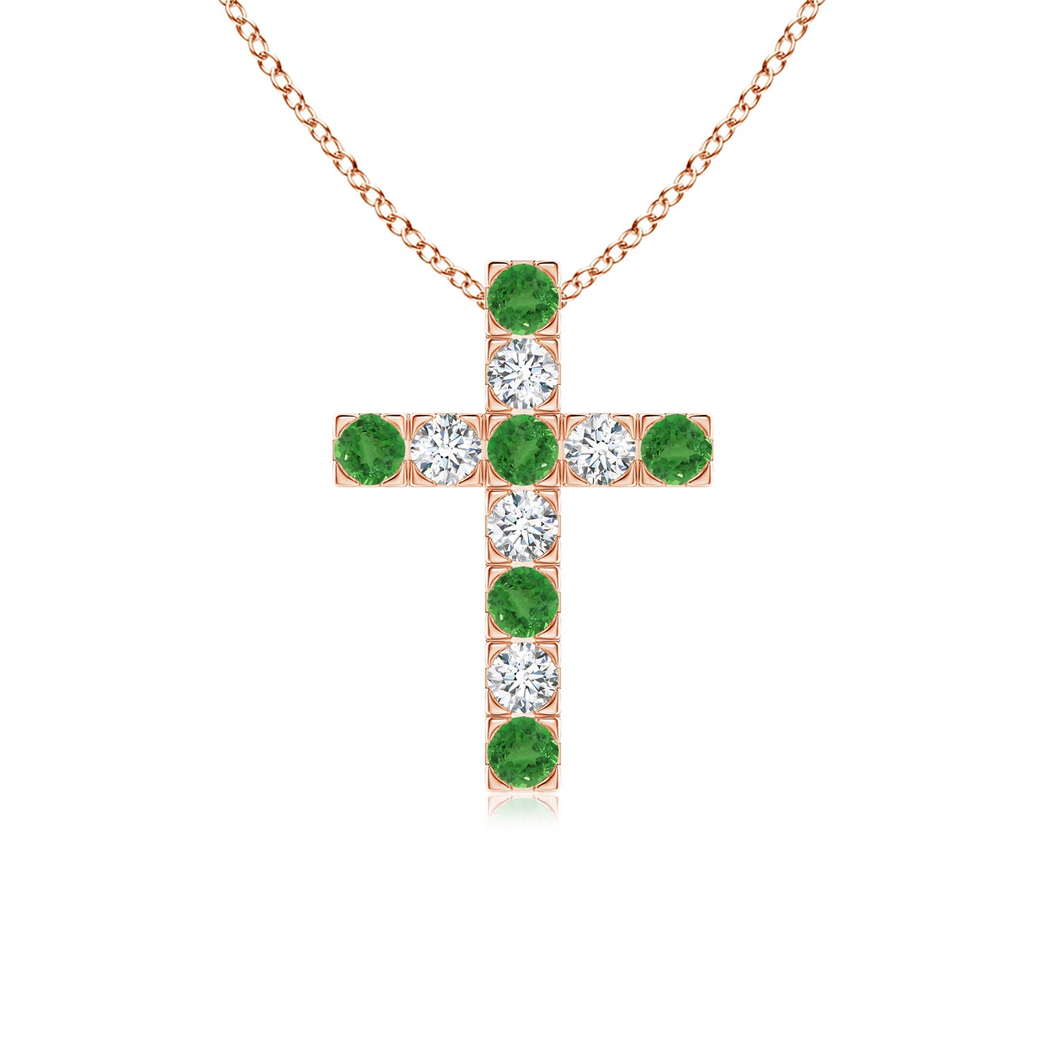 Flat Prong-Set Tsavorite and Diamond Cross Pendant