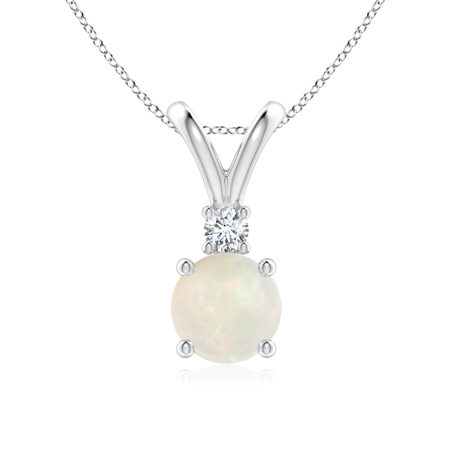 0.82 Ct Natural Opal Round Shape Pendant Necklace With Diamond in Silver