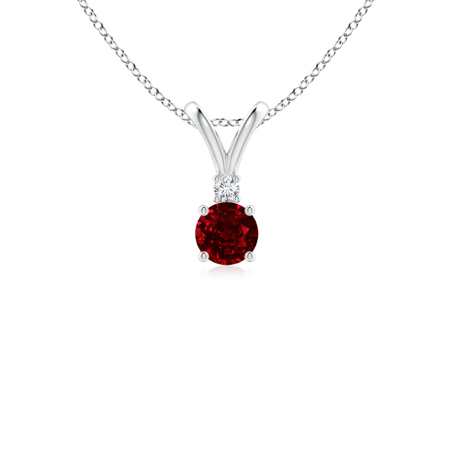 Round Ruby Solitaire V-Bale Pendant with Diamond