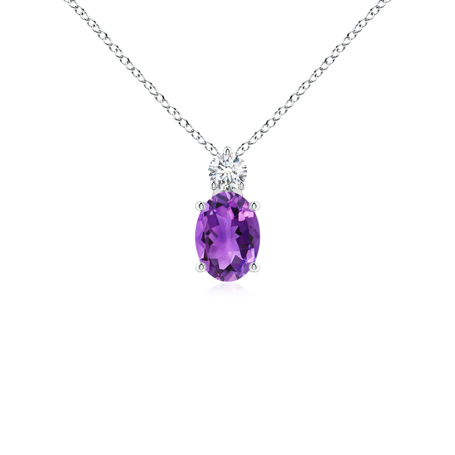 Oval Amethyst Solitaire Pendant With Diamond Angara