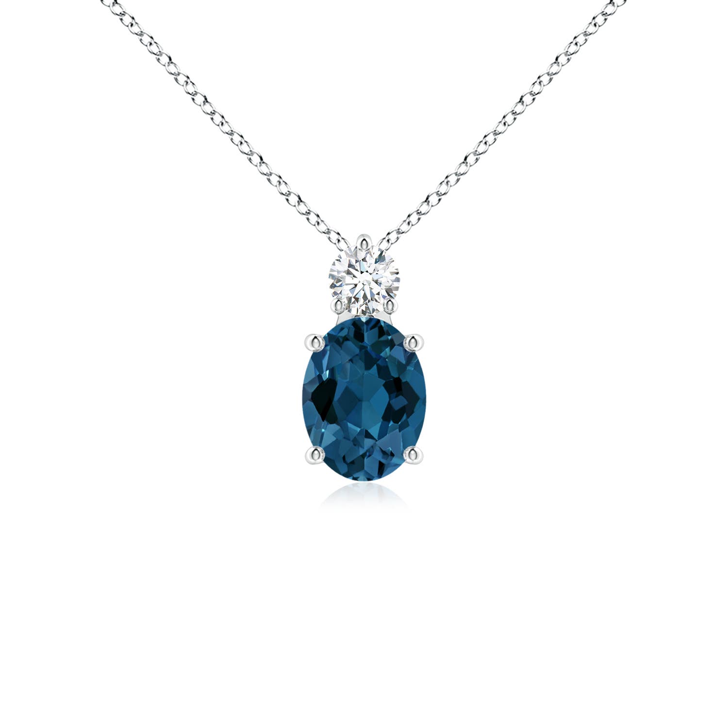 Oval London Blue Topaz Solitaire Pendant With Diamond Angara